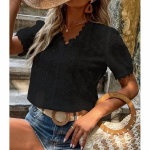 Suvine uus kontor Lady pits puuvillane pluus Elegantne moodne &otilde;&otilde;nes s&auml;rk V-kaelusega puhvis varrukatega vaba aja pullover Femme 3XL must
