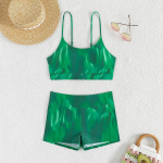 Naiste ujumistrikoo gradientidega, k&otilde;rge v&ouml;&ouml;kohaga poksip&uuml;ksid, seksikad bikiinid, rannariided, ujumisriided S roheline