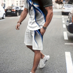 2-osalised &uuml;likonnad Meeste vabaaja Aurora mustriga l&uuml;hikeste varrukatega T-s&auml;rk ja spordip&uuml;kste komplekt Holiday Lounge'i rannaspordi&uuml;likond S