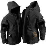 Taktikalised veekindlad komplektid Meeste mitme taskuga kapuutsiga jakid Kulumiskindlad hingavad kandep&uuml;ksid &otilde;ue&uuml;likonnad XL must