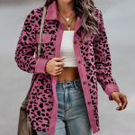 GMXIA naiste vanaaegne vabaaja n&ouml;&ouml;biga leopardimustriline s&uuml;gistalvise pikkade varrukatega POLO kaelaga lahtised jakid ja mantlid S sinine