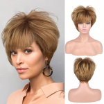 Naiste kihiline tukkparukas L&uuml;hikesed blondid pruunid linased parukad naistele s&uuml;nteetilisest juustest igap&auml;evane Cosplay peoparukas Kuumakindel kiust parukas pronksi