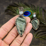 Natural Banded Green Opal Gemstone Copper Wire Wrap Gift Pendant 2.80 v3t69