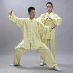 Hiina traditsiooniline r&otilde;ivakomplekt Meeste s&uuml;gis linane pandlaga Kung fu s&auml;rk idamaine retro top p&uuml;ksid Tai Chi hingav vormiriietus Hanfu XS helekollane v&auml;rv