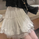 WTEMPO Naiste valge pitsiga miniseelik suvine Kawaii l&uuml;hikesed seelikud T&uuml;drukutele Fairycore Korea Lolita seelik turvap&uuml;kstega S valge