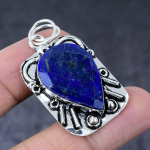 Natural Lapis Lazuli Gemstone Handmade 925 Sterling Silver Pendant 1.97 s0r34