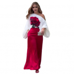 2 tk/komplekt naiste top p&uuml;kste komplekt 3D roosiprintiga &uuml;ks &otilde;lg kaldus kael, pikk nahkhiire varrukas k&otilde;rge v&ouml;&ouml;koht laia s&auml;&auml;rega taskud daamipluusi p&uuml;kste komplekt L valge