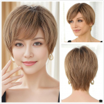 HAIRCUBE Pitsist eesmised parukad Ombre Pruunid Remy Inimjuuksed Tuhkpruun Pixie L&otilde;igatud juuksed Bangiga L&uuml;hike Sirge Parukas Naistele Bob Inimparukas