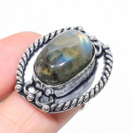 Natural Labradorite Gemstone Handmade 925 Sterling Silver Ring Size 6.5 r1j37
