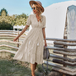 Naiste triibulised kausaalsed l&uuml;hikeste varrukatega tutiga keskmise pikkusega suvised V kaelusega kleidid naistele S khaki