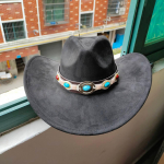 Suede Fedora Hat Western Cowboy Hats Suede Western Cowboy Hat Men's and Women's Large brim Cowboy Hat Water Drop Top M55-58cm