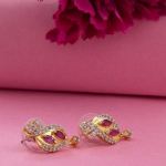 Estele 24 Kt Gold Plated American Diamond Marquise Ruby traditional Stud Earrings for women