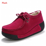 Ehtsast nahast platvormiga lamedad kingad Naiste pitsitud pl&uuml;&uuml;sist nubukast lehma seemisnahast tossud naistele kiiged jalan&otilde;ud kiiluga madalad espadrillid 35 punane