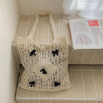 Yogodlns Naiste heegeldatud &otilde;lakott Suure mahutavusega vibu disain Esteetika K&auml;ekott Shopper Igap&auml;evane &otilde;lakott Vabaaja reisikott 33x38cm roosa