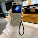 Luksuslik galvaniseeritud vee teemant kaelapaelaga &uuml;mbris Samsung Galaxy Z Flip 6 5 4 3 jaoks, teemantidega kaunistatud k&otilde;va kest, p&otilde;rutuskindel t&auml;ieliku kaitsega kate For Galaxy Z Flip5 kuld