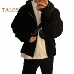 Meeste s&uuml;gistalvine kampsun mantel kapuutsiga n&ouml;&ouml;r lahti lukuga, pikad varrukad, n&ouml;&ouml;r keskmise pikkusega &uuml;hev&auml;rviline retrokootud jakk L aprikoosi