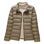 Talvine sulemantel paksendatud polsterdatud aluskrae taskud t&otilde;mblukuga suletav tuulekindel pikad varrukad soojust hoidev soe ja k&uuml;lm ilm v&auml;lisr&otilde;ivad puuvillane jope L valge