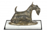 Scottish terrier, Aberdeen Terrier, Scottie, Aberdeenie - dog figurine, statue on white marble, trophy for Art-Dog dog show exhibition