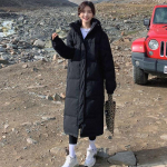 Sulejope Naiste talvine keskmise pikkusega Korea paksu &uuml;hev&auml;rvilise kapuutsiga &uuml;le p&otilde;lve ulatuv pikk polsterdatud jope puuvillane jakk XXL must