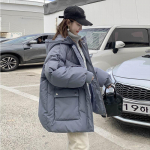 Naiste talvine uus puuvillane jakk Naiste korea lahtine paks kapuuts, pikkade varrukatega soe park S sinine