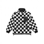 Vans S&uuml;gis/Talv 22 Must-valge ruuduline kunstkarusnahast jope Unisex jope VN00091BBSU L