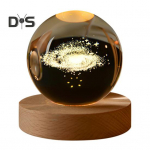 3D selge keravalgus p&auml;ikeses&uuml;steemi kunstkristallkuul puidust alusega USB-toitega &ouml;&ouml;valgusega t&ouml;&ouml;laua ornament magamistoa elutuppa B