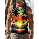 Meeste 3D-print Hawaiian varrukateta vest Suvine ranna vetelp&auml;&auml;stja vabaaja riietus Meeste &uuml;mara kaelusega v&auml;li spordi T-s&auml;rk S-5Xl L