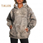 Naiste kapuutsiga pusa suure esitaskuga kamuflaaž-vahtralehe tr&uuml;kiga &uuml;lisuur kapuutsiga spordiriietus vabaaja stiilis &otilde;ues reisimiseks m&otilde;eldud spordiriided L D