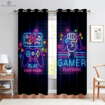 E-spordi Ruumi Kardinad Laheda M&auml;ngupuldi Prindiga Kardinad Tume Lahe Kardinapaelatasku M&auml;ngutoa Elutoa Kaunistus Saab Kohandada W50xH130(CM)x2PCS&Grommet Top blue