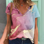 Gradient Water Drop 3D Prinditud T-s&auml;rgid Naiste V-kaelusega T-s&auml;rk l&uuml;hikeste varrukatega Y2k Top Harajuku t&auml;navar&otilde;ivad, suured triibulised t&uuml;drukute r&otilde;ivad S