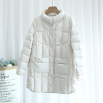 Valge pardisulejakk naiste keskmine ja pikk 2024 talv uus vaba ja kerge pressitud kummist p&uuml;stkrae moodne vabaaja mantel L valge
