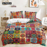 Bohemian voodipesukomplekt Boho lillede tekikott Eksootilise rahvusega padjap&uuml;&uuml;rid kuninganna kuninganna naistele Paari magamistoa kaunistused AU Single(140x210cm) gray