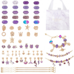 63 tk v&otilde;luehete valmistamise komplekt DIY helmestest ehete valmistamise komplekt v&auml;rviliste helmeste, suure auguga helmeste, ripatsite, CCB helmeste, kuldsete helmestega lilla