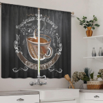 2tk 3D-kohviillustratsioon kohvikardinapuu tasku must k&auml;sitsi maalitud kohvielement, tr&uuml;kitud valgust filtreeriv k&ouml;&ouml;gikardin 2x68W165H(CM)&Rod Pocket