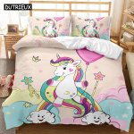 Kuum M&uuml;&uuml;k Multifilm &Uuml;kssarvik Lapsed T&uuml;drukud Roosa 3D Voodipesukomplekt Tekikott Voodipesu Loomatr&uuml;kiga Queen King Suurus Kodu Voodipesu 70x133cm 2pcs