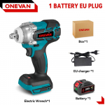 ONEVAN 520N.M harjadeta elektriline l&ouml;&ouml;kmutriv&otilde;ti 1/2-tolline juhtmeta kuuskantpistikukomplekt Kruvikeeraja Elektrit&ouml;&ouml;riist Makita 18V aku jaoks 1 Battery EU Plug