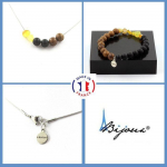 Pierres et Min&eacute;raux. Parure Bracelet Collier perles Opale jaune d'Australie + Perles Onyx Taille personnalisable.