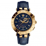 Versace 29G70D282S282 V-Race GMT Alarm Kuldse raamiga merev&auml;rvi sihverplaadiga meeste k&auml;ekell tumesinine v&auml;rv