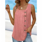 YYFS Naiste mood vabaaja suvekevadine &uuml;hev&auml;rviline printimine varrukateta kandilise kraega pluusid ja s&auml;rgid XXXXXL roosa