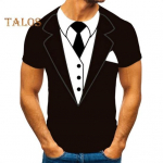 Meeste T-s&auml;rk, v&otilde;ltsitud kaheosaline &uuml;likonnamustriga pullover, &uuml;mara kaelusega disainiga l&uuml;hikeste varrukatega T-s&auml;rk, hingav igap&auml;evane kandmine L C