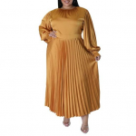 Naiste kleit &uuml;mara kaelusega laternvarrukatega suur suurus maksikleit k&otilde;rge v&ouml;&ouml;kohaga XXXL kuldne