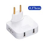 3 &uuml;hes Euroopa pikendusjuhe USB-ga mobiiltelefoni laadimiseks, muundurpesa valge