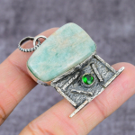 Amazonite, Diopside Handmade 925 Sterling Silver Pendant 2.25 y1i15