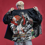 Kimono mees Jaapani yukata mees samuraid meeste suvise kirjatr&uuml;kiga kimono mantel p&uuml;ksid v&auml;lisr&otilde;ivad vabaaja kardigan jaapani t&auml;navar&otilde;ivad XS