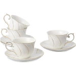 teetassid ja alustassid keraamiline kohvitass 6oz Kohvi, Latte, Cafe Mocha ja Tee jaoks - Komplekt 4 tk, Valge Set of 4