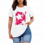 Ladies' Loose Comfortable Casual Fashionable star Pattern Printed Round Neck Short Sleeved Shirt L