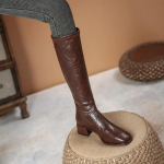 Luksuslikud naiste saapad K&otilde;rge kvaliteediga kandilise ninaga naiste pahkluu saapad Moodsad keskmise k&otilde;rgusega kontsad Naiste kingad Briti stiilis p&otilde;lvini saapad 38