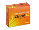 Cipla Cipcal D3 D3-vitamiini graanulid luude ja liigeste tervise toetamiseks | 60000 IU | 10 kotikest, kumbki 1g | Toetab kaltsiumi imendumist ja tugevust