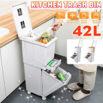 2 kihti 42 liitrit M&auml;rg Kuiv Sorteeritud K&ouml;&ouml;gi Pr&uuml;gikast Liigutatav Taaskasutuse J&auml;&auml;tmete Mahuti Hoiustamine Pr&uuml;gikast Pr&uuml;gikast J&auml;&auml;tmed Pr&uuml;gikast PP white+yellow