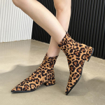 Seksikad Leopardimustrilised Teravaotsalised Naiste Kingad Keskmise Kontsaga Pahkluubootid 2025 Trend Disaineri Paksude Kontsadega Uued Chelsea Saapad T&otilde;mblukuga Kingad Mujer Botas 40 leopard
